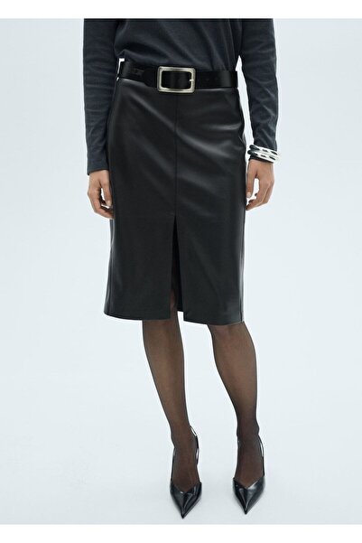 MANGO Woman Deri görünümlü kalem etek