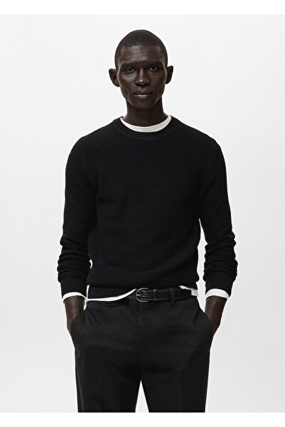 MANGO Man %100 pamuklu örgü desenli kazak