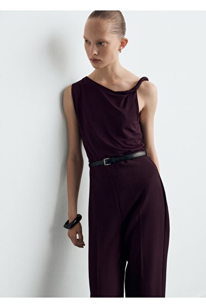 MANGO Woman Asimetrik yaka kemerli tulum