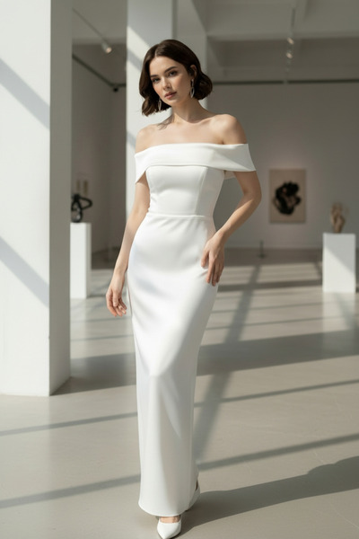 ENDAMIM فستان زفاف طويل بدون حمالات بلون أبيض فاتح شق