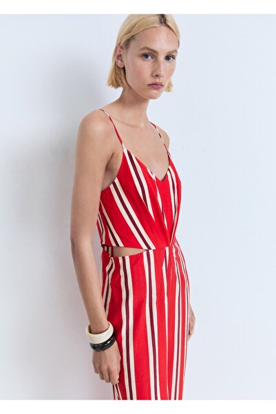 MANGO Woman Çizgili cut-out detaylı tulum