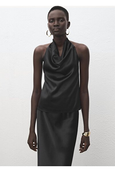 MANGO Woman Drapeli yaka saten bluz