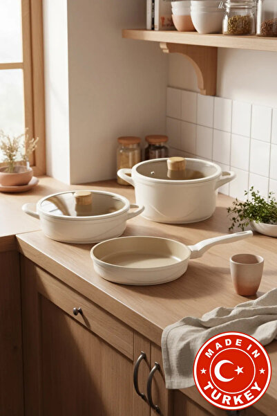 Bernardo طقم أواني طهي أريستا من 5 قطع من السيراميك والحديد الزهر، لون عاجي (...