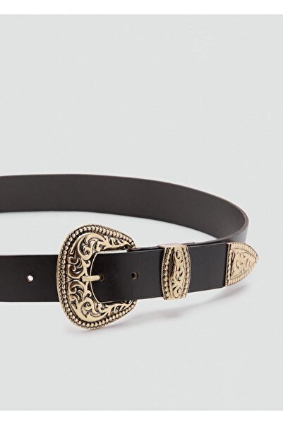 MANGO Woman Oymalı tokalı deri kemer