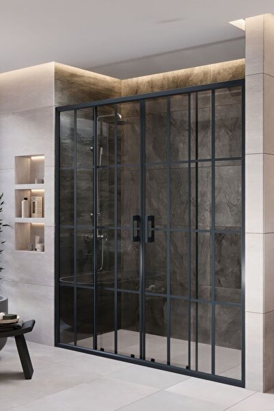 MONAQUA Arteko Duşakabin Ön Cephe,2 Sabit 2 Kayar-Antrasit Profil-Karolaj Ant...