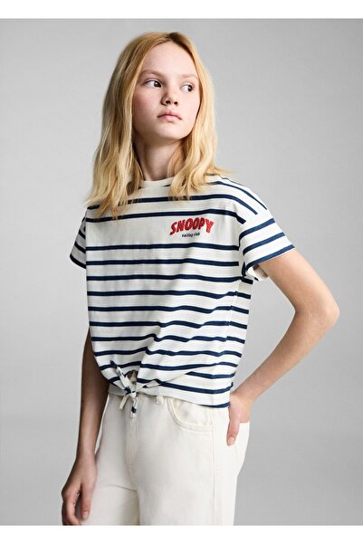 MANGO Kids Snoopy çizgili düğümlü tişört