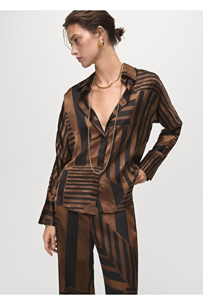 MANGO Woman Çizgili saten gömlek