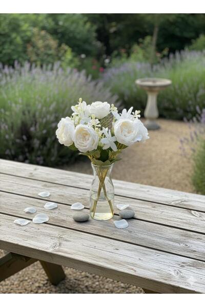 YASİMA Beyaz Yıldız aranjmanli 27 cm şakayık gülü