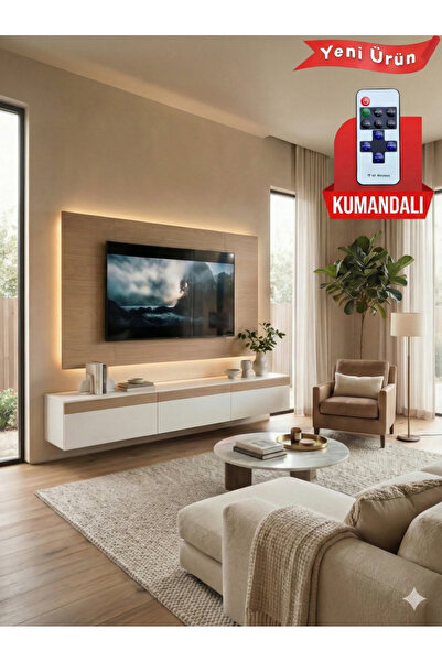 Platinreyon PURELINE LEDLİ DUVAR TV ÜNİTESİ 140 CM MEŞE BEYAZ