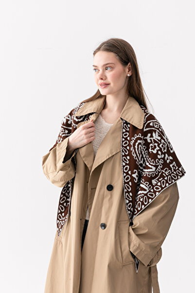 Wega Moda Desenli Üçgen Çift Taraflı Omuz Şalı – Kadın Triko Atkı