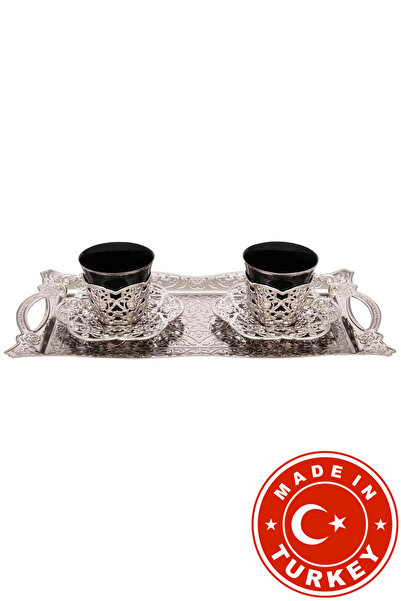 FARİKA طقم تقديم قهوة دورو السوداء لشخصين مع صينية (أبيض) (صنع في تركيا)