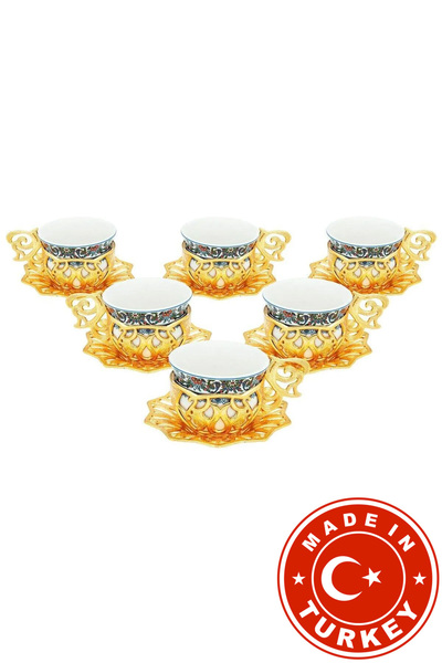 FARİKA طقم قهوة سلطان توبكابي لستة أشخاص (ذهبي) (صنع في تركيا)
