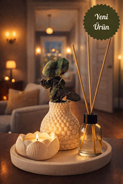 EVROSİ Dekoratif Lotus Mum Bubble Vazo Oda kokusu Seti(Bitki Dahil Değildir)
