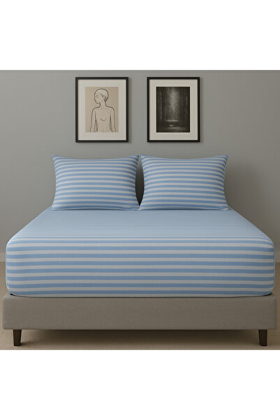 GOOD MORNİNG PAMUKKALE ملاءة سرير مخططة من القطن العضوي المصبوغ الطبيعي بمقاس...