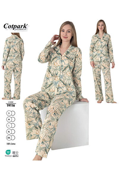 Cotpark طقم بيجامة نسائية بأزرار مصنوعة من القطن بنسبة 100% 19116