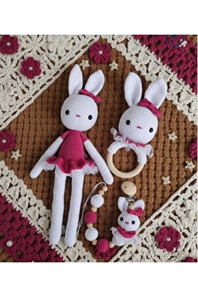 kelebeginruyasihobievi Amigurumi Yenidoğan Fuşya Elbiseli Fırfırlı Etekli Tav...