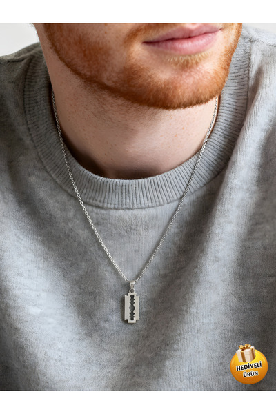 Piercing Market Steel & Silver Men's Silver Color Special Design Necklace