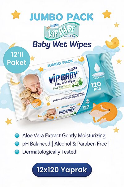 Vip Baby Bebiko Jumbo Pack Kremli Bebek Islak Mendil 120 Adet x 12