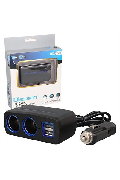 Genel Markalar 1638 12-24V Çift USB Girişli 120W 80 CM Kablolu 2'LI Araç Çakm...