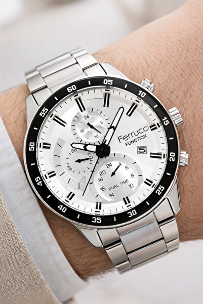 Ferrucci Function Men's Wrist Watch with Silver Color Case and Silver Color S...