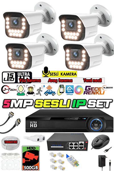 J-TECH 5MP IP Sesli Renkli Gece Görüşlü 4 Lü Akıllı Güvenlik Kamera Seti – Yü...