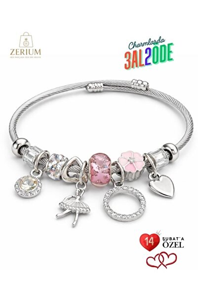 ZERİUM سوار نسائي عصري أنيق من الفولاذ بتصميم راقصة الباليه والقلب