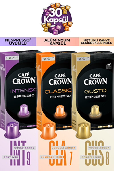 Cafe Crown Kapsül Kahve Tanışma Paketi 30'lu (Nespresso Uyumlu Alüminyum Kaps...