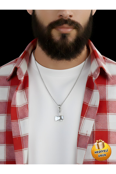 Piercing Market Steel & Silver Men's Silver Color Axe Figured Necklace