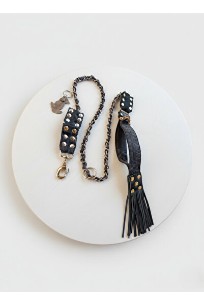 balkonda حزام مشي للكلاب بعرض 2.5 سم وسلسلة ودنيم باللون الرمادي الداكن