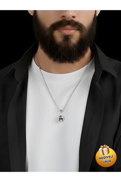 Piercing Market Steel & Silver Erkek Gümüş Renk Kurukafa Figürlü Kolye