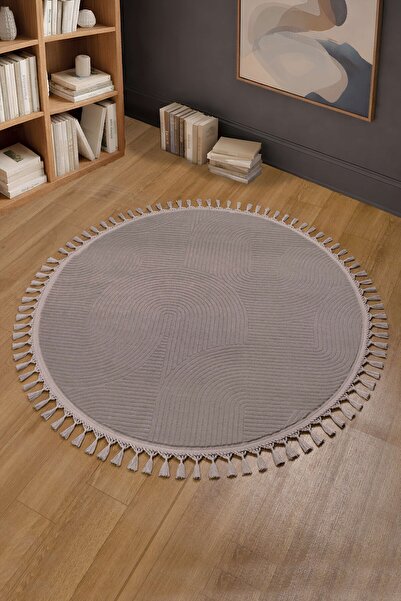 Valery Home Rölyef Joy Daire Vizon Kaymaz Taban Kesme Halı Pon Pon