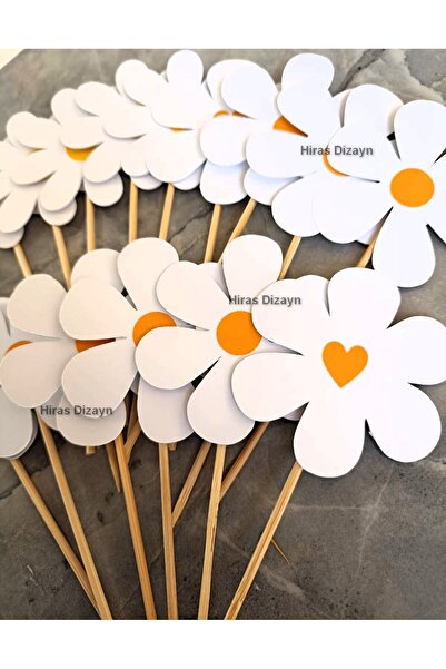 Hiras Dizayn 15 Adet Papatya Konsept Cupcake Kürdanı 6 cm Pasta Kürdanı Doğum...