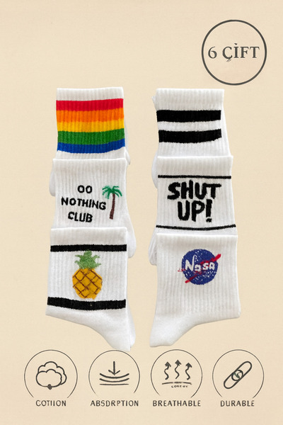 Esinti 6 пар жіночих та чоловічих бавовняних кольорових шкарпеток з візерунко...