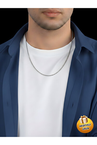 Piercing Market Steel & Silver Men's Silver Color Special Design Model Necklace