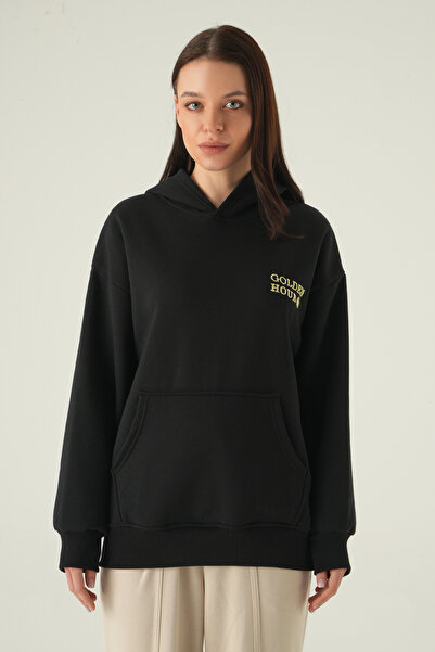 Rays cu glugă Sweat negru cu text brodat 0308