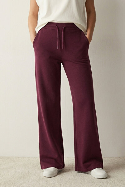 Elemge Дамски панталони от памук с висока талия, сливово цвят, тясна кройка, ...