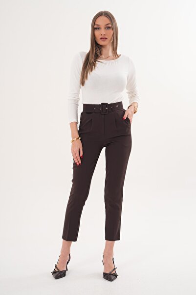 ŞİMAL Women's Belted Narrow Leg Fabric Trousers 260116 -