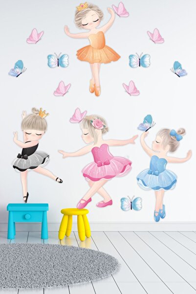 Tilki Dünyası ملصق حائط لغرفة الأطفال على شكل راقصة الباليه والفتيات والفراشات