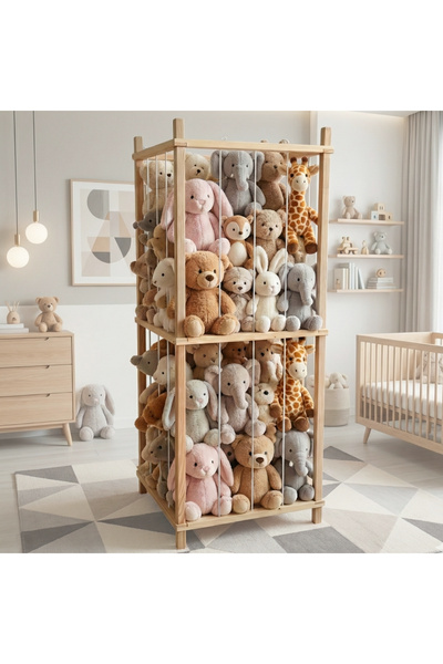 LIFENZO Oyuncak Saklama Kutusu – Ahşap Montessori Oyuncak Düzenleyici, Peluş ...