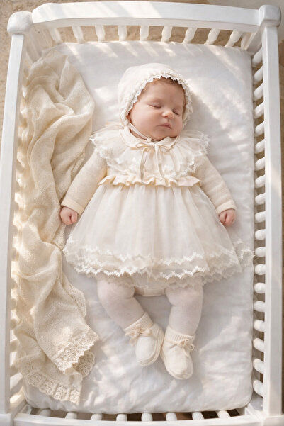 Mert Baby Countes 5'li Triko Organik Hastane Çıkış Seti Tül Detaylı %100 Pamu...