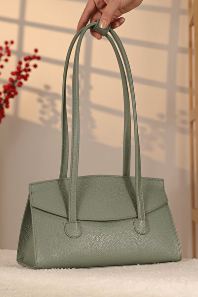 Aksesuarlia Light Green Genuine Leather Shoulder Bag 40451, Everyday and Spec...