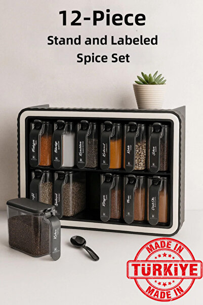 NESS HOME مجموعة من 12 وعاء توابل ذاتية اللصق مع ملعقة وحامل - وعاء توابل مع ...