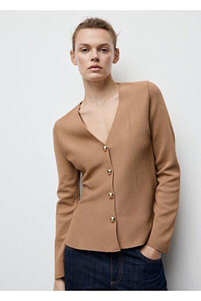 MANGO Woman Düğmeli dar kesim triko ceket