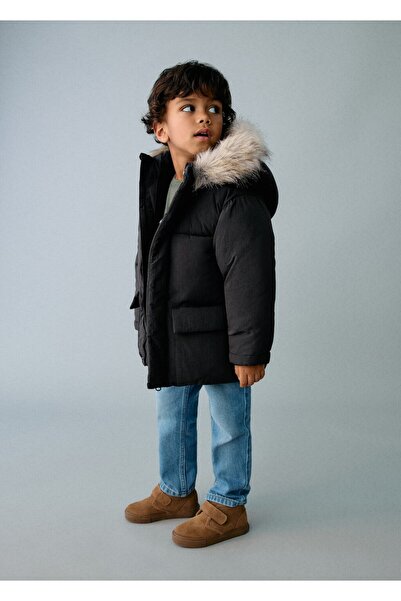 MANGO Baby Kapüşonu suni kürklü kapitone anorak