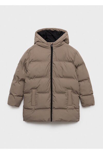 MANGO Kids Kapüşonlu uzun kapitone anorak