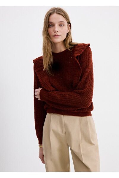 MANGO Woman Ajur örgü volanlı kazak