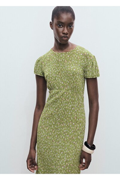 MANGO Woman Çiçek Desenli Pileli Elbise