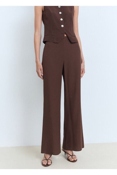 MANGO Woman Düz kesim kumaş pantolon