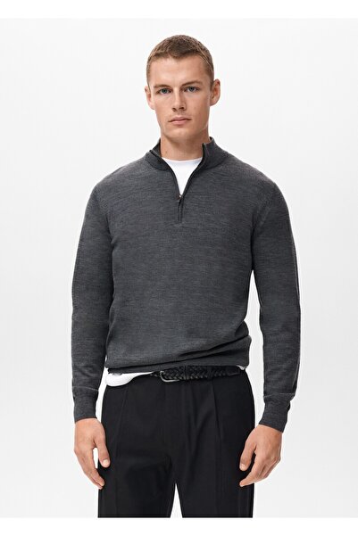 MANGO Man %100 merinos yün perkins yaka kazak