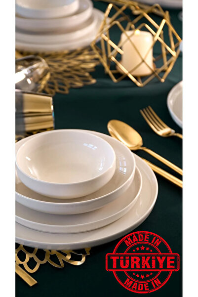 Heda Porselen طقم عشاء من البورسلين باللون الأبيض العاجي مكون من 24 قطعة ويتس...